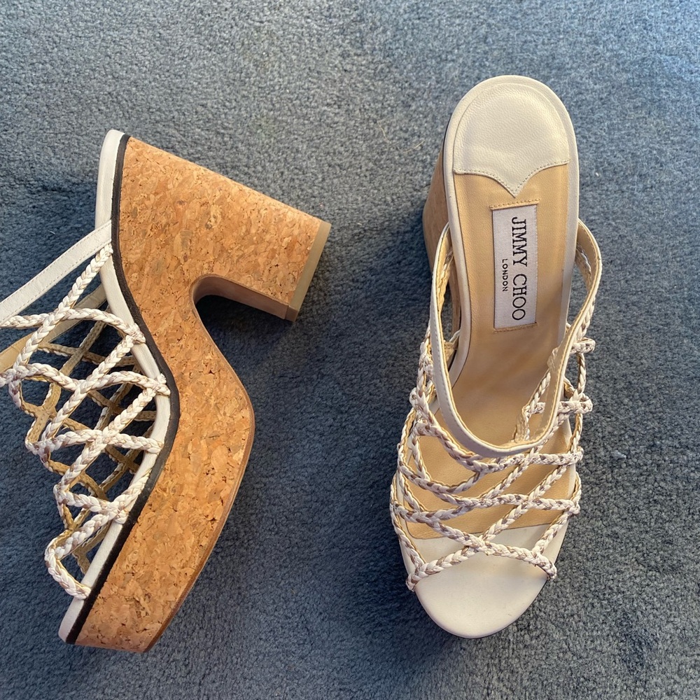 jimmy choo white cork platform sandal